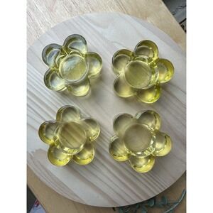 VTG 4 Item Lot Candle Holders 3 Inch Style Yellow‎ Art Glass MCM Flower